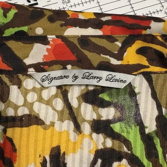 Signature Larry Levine Womens‎ Button Up Top Size L Botanical Artsy Earthy - Picture 5 of 7
